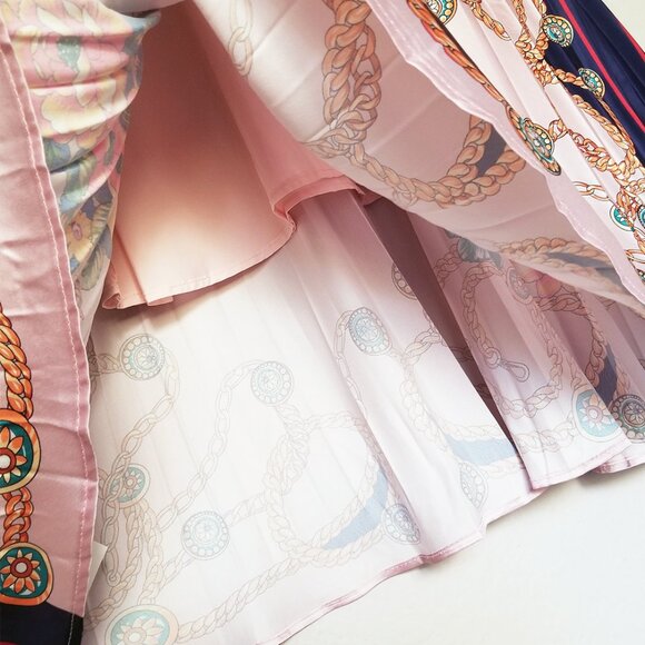 Dalia MacPhee Pink Lace Long Sleeve Printed Pleated Midi Dress M Vintage Luxe - Picture 14 of 16